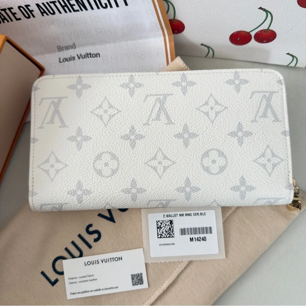 Louis Vuitton Takashi Murakami Cherry Cerise White Monogram Wallet COA M14240